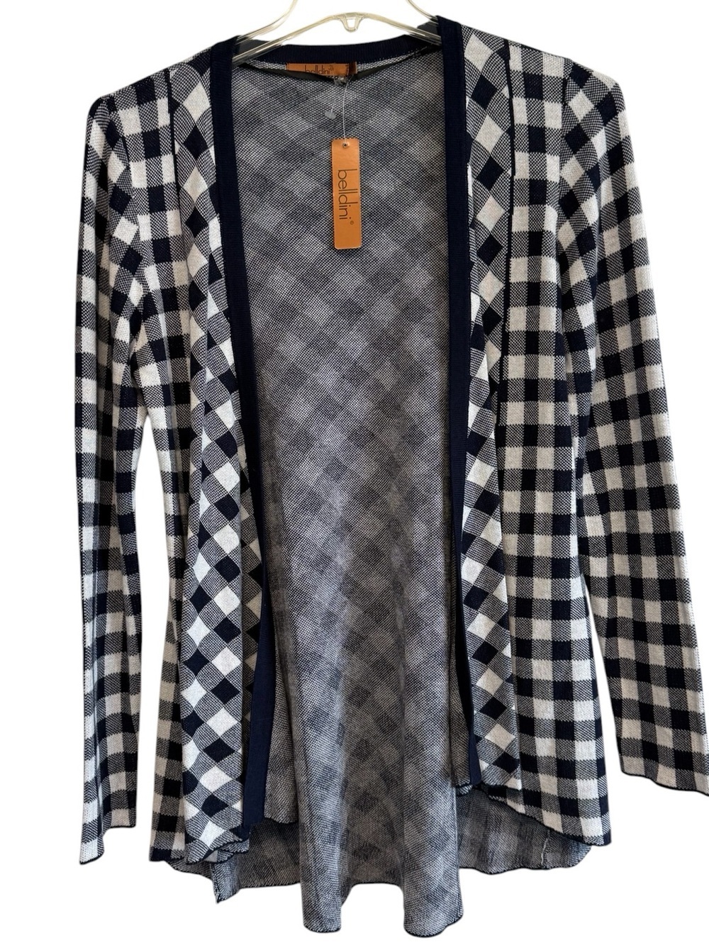 Belldini XL Navy White Check Cardigan Open Front Lightweight NWT Tunic